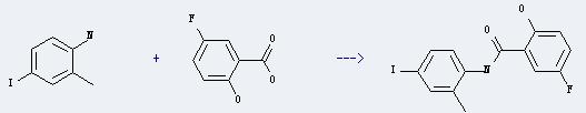 5-Fluorosalicylic acid can react with 4-iodo-2-methyl-aniline to produce 4'-iodo-5-fluoro-2'-methylsalicylanilide
